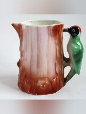 Vintage Bird Pitcher Vase: Czechoslovakia Ceramic Handle
